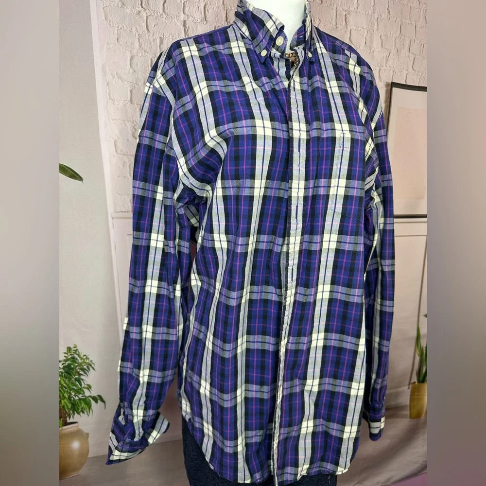J. Crew Purple‎ and White Plaid button down large